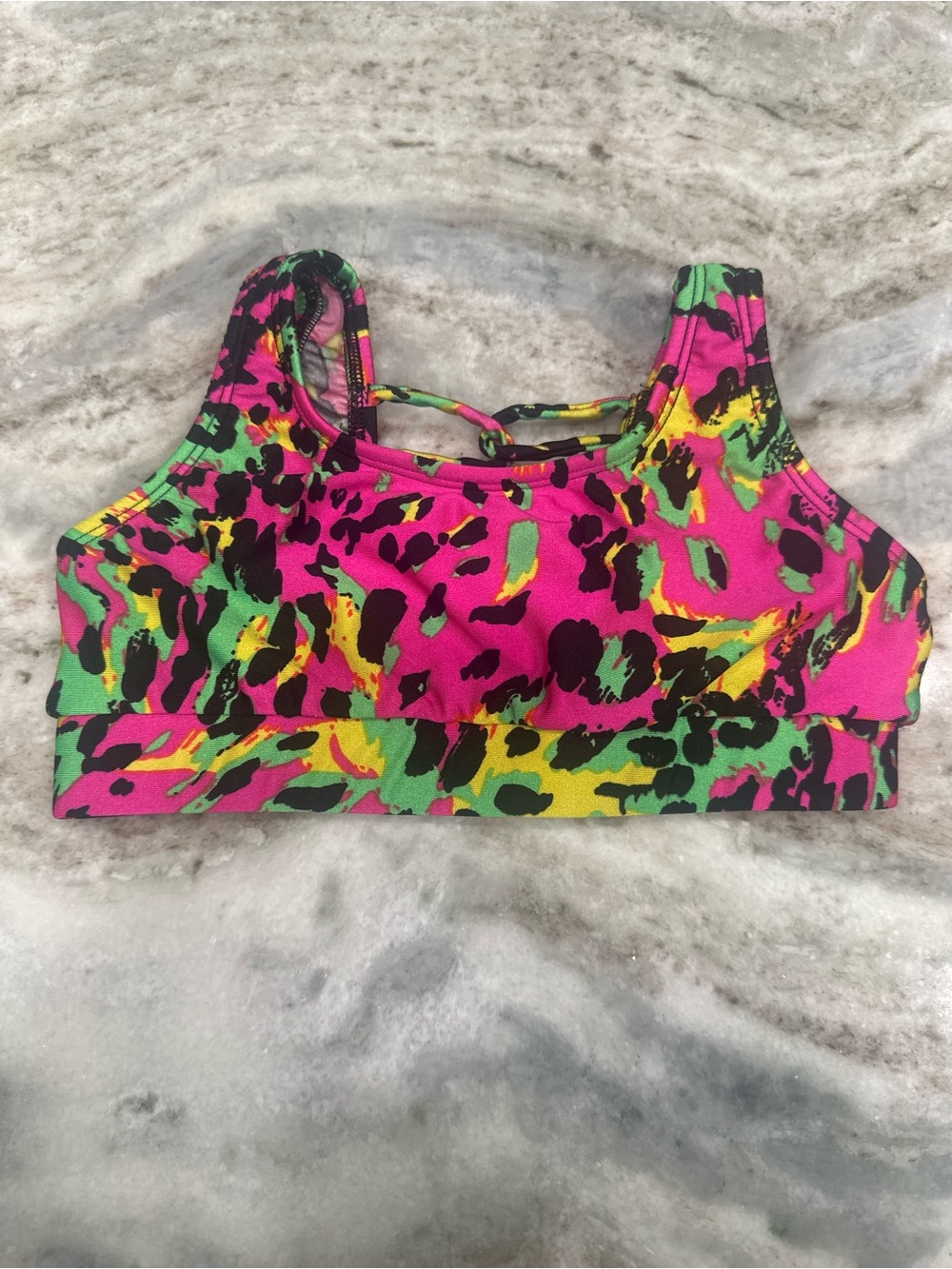 Girls Neon Leopard Print Sports Tank - Pink/Green/Yellow